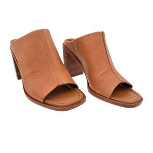 Sofft Women's‎ Leather Block Heel Mules Open Toe Tan NWOT Size 6M